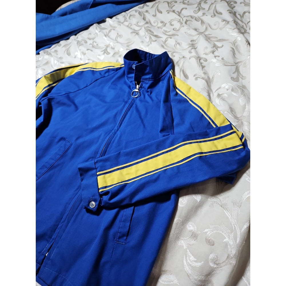 Vintage Swingster Racing Stripe Jacket Blue Yellow Stripe 1960s 70s Rockabilly L